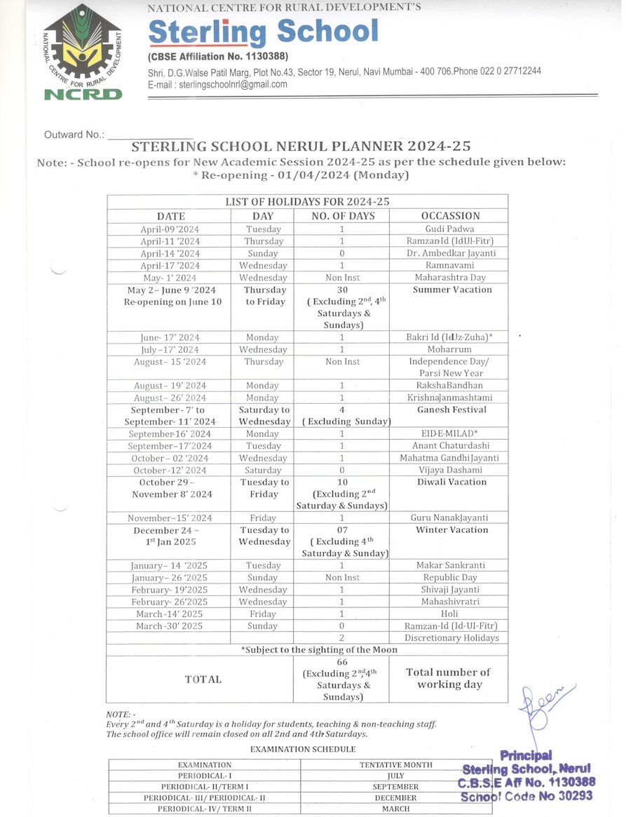 Sterling School Nerul Academic Activity Planner 2024-2025