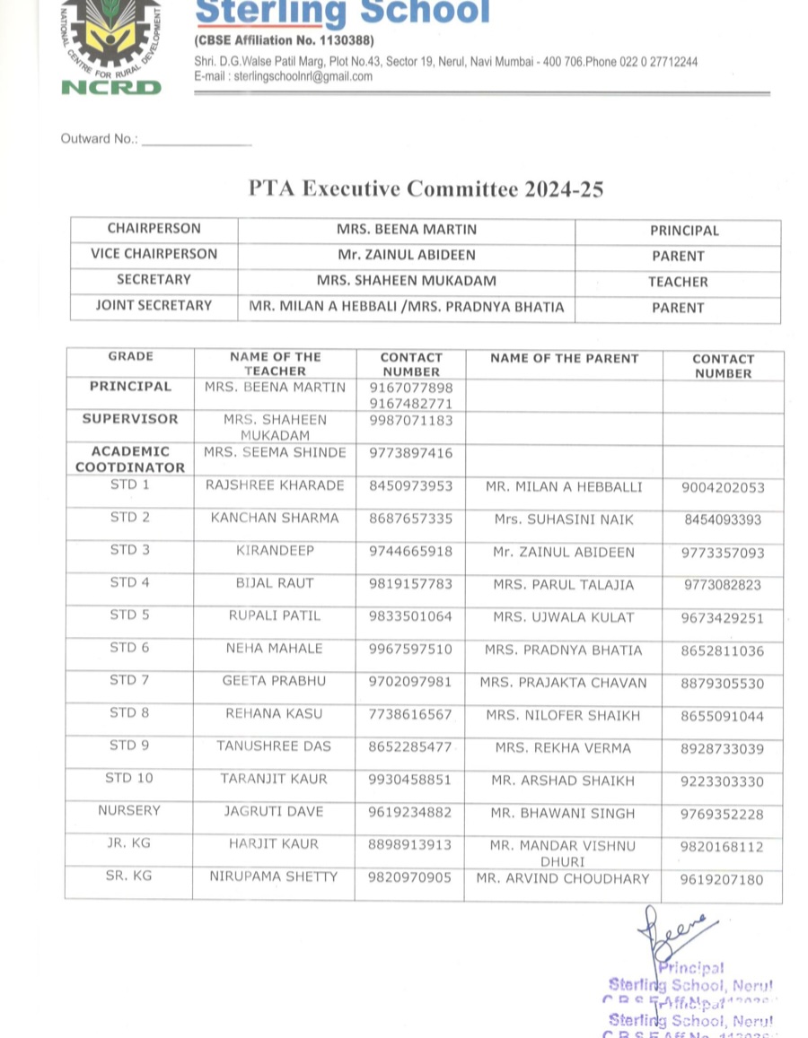 Sterling School Nerul PTA Executive Committee